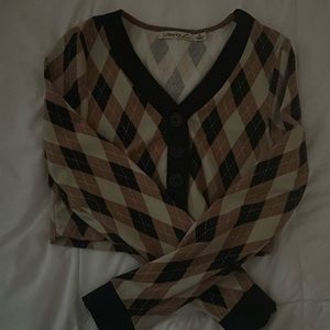 Cropped argyle cardigan